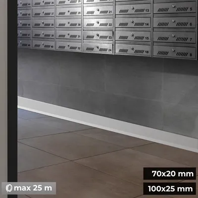 Obrázok produktu pre QUEST Mäkké lišty Samolepiace, Flexibilná základná lišta, Rohová lišta, PVC, 70x20mm, biela, 5m