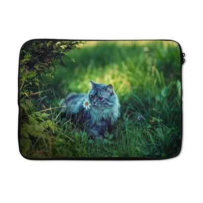 Produktbild von MuchoWow® Laptop Hülle 13 Zoll Graue Katze Laptoptasche - Laptophülle - Sleeve - Rundumschutz