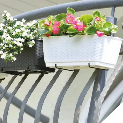 Produktbild von Blumenkasten 39x16x14,5 cm 6 Liter Selbstbewässerungssystem Geländerkasten Balkonkasten Ratolla Blumentopf Anthrazit