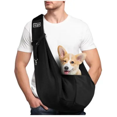Produktbild von Tragbare Hundetasche für kleine Hunde & Katzen bis 15kg – Haustier-Schultertasche mit Sicherheitsclip, Handsfree, Schwarz, Reisetasche & Outdoor