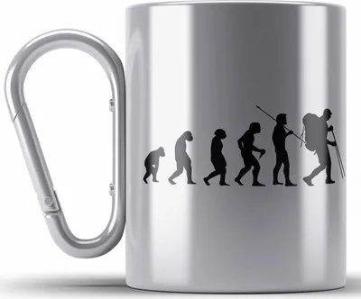 Produktbild von Trendation - Wandern Wanderer Geschenk Edelstahl Tasse Karabiner Trekking Berge Evolution Geschenkidee für Wanderung Östereich (Silber)