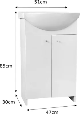 Image de Stamar | Armoire de salle de bains, avec lavabo, 50 cm, blanc brillant
