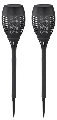 Produktbild von 2er Set LED Solar Steckleuchte, schwarz, Feuereffekt, H 50 cm