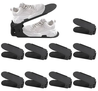 Produktbild von Eikuavons Schuhstapler 10 Stück Schwarz, verstellbarer Schuhhalter aus Kunststoff, platzsparende Schuhaufbewahrung