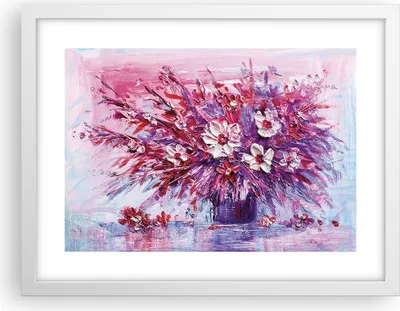 Produktbild von Gerahmtes Poster - Weißer Rahmen - Pastos Blumen Rosa - 40x30 cm - Wand Bild - Wanddeko - Wandbilder - Kunstposter - Wandposter - Bilderrahmen - Bilder - Kunstdruck - Wanddekoration - P2WAA40x30-4530