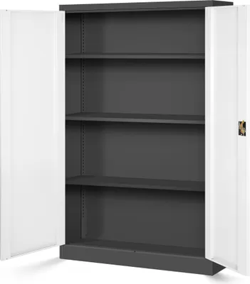 Produktbild von Aktenschrank Metallschrank Büroschrank Werkzeugschrank 3 Fachböden Stahlblech Flügeltüren Pulverbeschichtung 140 cm x 90 cm x 40 cm Farbe: Anthrazit/Weiß