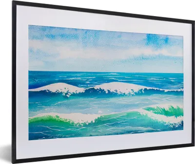 Produktbild von MuchoWow® MuchoWow® Gerahmtes Poster Aquarell - Golf - Meer 60x40 cm - Poster mit zchwarzem Bilderrahmen - Schlafzimmer - Plakat in Rahmen - Drucken