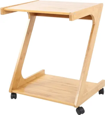 Productafbeelding van Bamboe Bijzettafel met 2 Niveaus en Wielen - Verrijdbare Salontafel