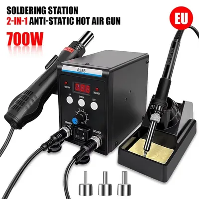 Productafbeelding van 8586 Soldeerstation - 2-in-1 - Heetluchtföhn - Soldeerbout - LCD-display - Dubbel digitaal display - SMD-reparatie