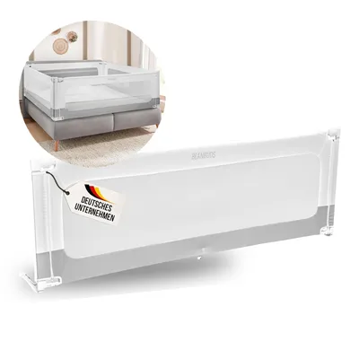 Produktbild von BEANBUDS® Bettgitter Rausfallschutz 200cm [1 Seite] - Bettschutzgitter Lattenrost & Boxspringbett - Baby Gitterschutz Elternbett & Kinderbett - Grau