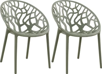 Produktbild von CLP 2er Set Gartenstuhl Hope, Modernes Design, Wetterfest, Stapelbar, Mit Armlehnen oliv