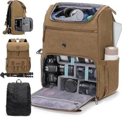 Produktbild von INF Outdoor-Fotorucksack aus Segeltuch, 35x16x44cm, wasserabweisend, 1 Stück Braun