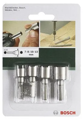 Obrázok produktu pre Bosch 2 609 255 904, 4 kusov, Šesťhranný, 25,4 / 4 mm (1 / 4"), 7, 8, 10, 13, Nerezová oceľ