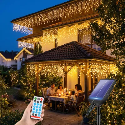 Produktbild von SALCAR Solar Eisregen Lichterkette 15,6m 480er LED Solar Lichtervorhang Fenster Außen,13 Modi Solarlichterkette Outdoor mit Fernbed
