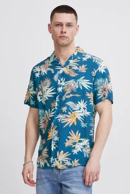 Produktbild von Indicode 20392MM IDMariol Cuba-Shirt Kurzarm Herren Kurzarmhemd Herrenhemd Hemd Bowlinghemd Cuba-Kragen Umlegekragen Regular Fit Hochwertige Viskose-Qualität Flower-Muster Blumen