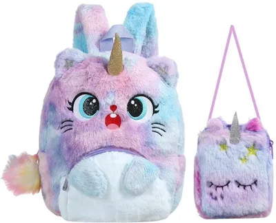Produktbild von Unyqoos Schöne und Weiche Einhorn Katze Rucksack und Umhängetasche Set für Kinder 3-8 Jahre