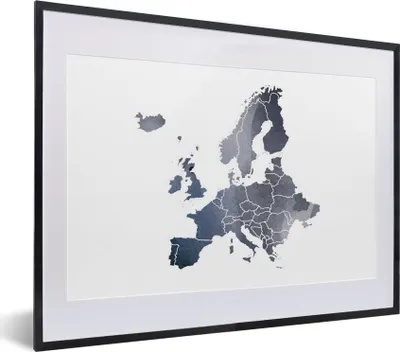 Produktbild von MuchoWow® MuchoWow® Gerahmtes Poster Karte - Europa - Aquarell 40x30 cm - Poster mit zchwarzem Bilderrahmen - Bilderrahmen - Poster im Rahmen