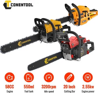 Imagen del producto de Motosierra - 20 pulgadas, 58cc, motor de gasolina - 2,55 kW de potencia - 11500 RPM - Motor de 2 tiempos