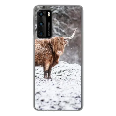 Produktbild von MuchoWow® Handyhülle Schutzhülle Hülle für Huawei P40 Schottischer Highlander - Baum - Schnee Silikon Softcase Handy Hülle - Handytasche