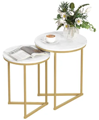Produktbild von HOMCOM Beistelltisch 2er-Set Couchtisch mit goldenen Stahlbeinen für Wohnzimmer