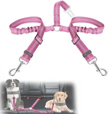 Produktbild von Anschnallgurt Hund Auto, Elastischer Doppelköpfiger Hundegurt, Einstellbar, Rosa