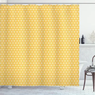 Obrázok produktu pre ABAKUHAUS Žltá a biela sprchová záves, jednofarebný ornamentálny vzor – abstraktné kvety púpavy v ošúchaných farbách, 175 x 180 cm, Marigold White