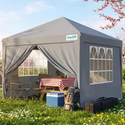 Produktbild von Faltpavillon 3x3m wasserdicht mit Seitenwänden UV-Schutz 50+ Stahlrahmen Grau Tragetasche inkl.