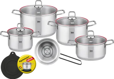Produktbild von ELO Excellent Topfset aus Edelstahl 18/10, 10-teilig, Kochtöpfe und Stielkasserolle mit Glasdeckeln, Induktionsgeeignet