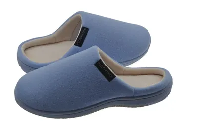 Produktbild von CRELIV Damen Hausschuhe, weich gefütterte Slip-On Pantoffeln für Zuhause, geschlossene Spitze, offene Ferse, Blau, EU 37–39