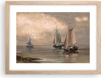 Produktbild von Gerahmtes Poster - Rahmen in heller Eiche - Meer Boot Fischer - 40x30 cm - Wand Bild - Wanddeko - Wandbilder - Wandposter - Bilderrahmen - Bilder - Kunstdruck - Wandbild - P2NAA40x30-3514