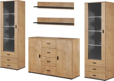 Productafbeelding van Furniture24 TV-meubel SOHO 3 met witte LED-verlichting, wandmeubel, woonkamerkast, wandkast, vitrine, dressoir, hangplank Lefkas eik/zwart