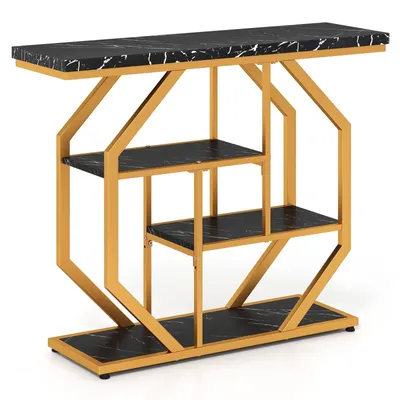 Obrázok produktu pre Konzolový stolík, 4-úrovňový, doska z imitácie mramoru, čierny, 100 cm