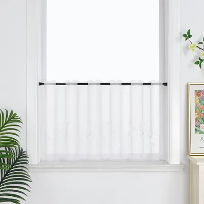 Produktbild von Joyswahl Scheibengardine Voile Bistrogardine mit Stickerei küche gardinen landhaus transparent Weiß BxH 120x45cm