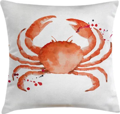Zdjęcie produktu dla ABAKUHAUS Poszewka na poduszkę z motywem kraba, motyw morski w stylu akwareli, duży krab na białym tle, 50 x 50 cm, cynobrowoczerwona