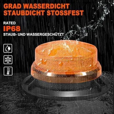 Produktbild von antom Rundumleuchte 2 Stück, 9-60V Gelb LED Rundumleuchte mit 3-Meter-Kabel und Doppel-Schalter für Gabelstapler, Traktor, Bauwagen, UTV, Anhänger, SUV - Ideal für Baustellen und Straßenverkehr