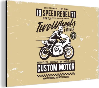 Obrázek produktu pro Nástěnná dekorace Kovový kovový obraz Wall Art 60x40cm Motocykl - Vintage - kresba - citace Muchowow Hliníkové obrazy