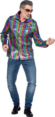 Image de Chemise de fête arc-en-ciel métallique, taille : XL