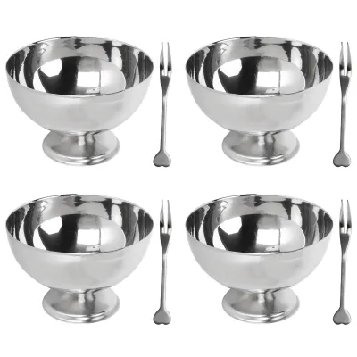 Image de coupe à dessert 4 pièces en acier inoxydable, multifonctionnelle, résistante aux chutes, inoxydable, coupe à glace avec fourchettes pour hôtels et restaurants