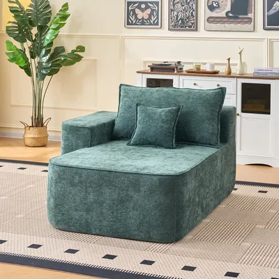 Produktbild von Chaiselongue ohne Montage – Bequemes & weiches Sofa inkl. Kissen,mit Seitentaschen, Grün