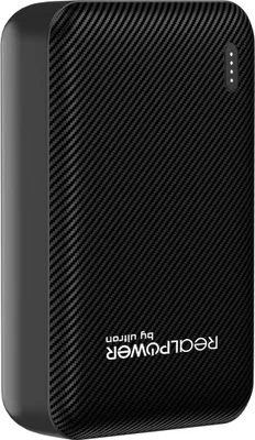 A black power bank with a carbon fiber texture.