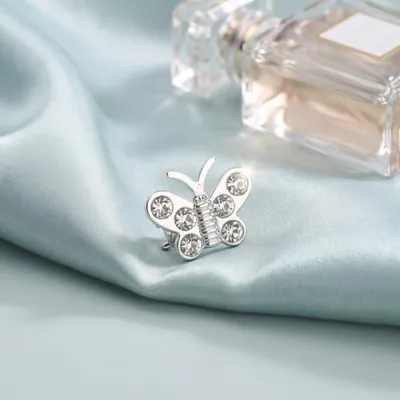 Produktbild von 20 kleine silberne Haarklammern für Hochzeiten mit weißen Blumen, Mini-Haarnadeln mit Strasssteinen aus Metall für Damen und Mädchen