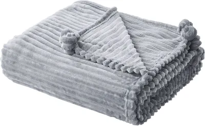 Obrázok produktu pre BELIANI Deka sivá polyester 150 x 200 cm rebrovaná štruktúra s brmbolcami prikrývka na posteľ