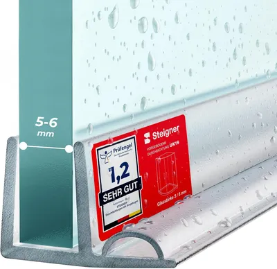 Produktbild von STEIGNER Duschtürdichtung UK19 160 cm (1 Stk.) Transparent - Dichtung gerade für Eckeinstieg Dusche oder Fünfeckdusche mit Duschtür 5-6 mm - Schutz gegen Auslaufen, Perfekte Passform, Einfache Montage