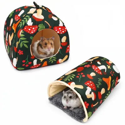 Imagen del producto de Casa y túnel para pequeños animales, de 2 piezas, con una cama cómoda y un escondite para cobayas