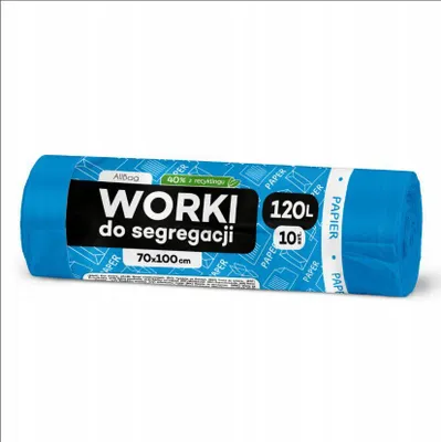 Zdjęcie produktu dla Worki na śmieci papierowe 120 l, 10 sztuk, niebieskie – wytrzymałe worki na śmieci do segregacji odpadów i recyklingu
