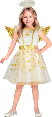 Produktbild von Kostüm "Engel" für Kinder Weiß Gold | Kleid, Flügel und Heiligenschein Größe: 116