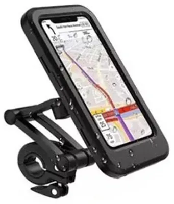 Zdjęcie produktu dla Wodoodporny uchwyt na telefon do motocykla - regulowany o 360° - do motocykli - uchwyt na ekran dotykowy - TPU - czarny - uniwersalny - rozmiar: ok. 10 cm
