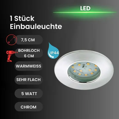 A product image showcasing an LED recessed light with various specifications listed.