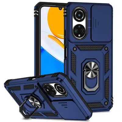 Immagine prodotto di Custodia per Honor X7 a doppio strato con copertura scorrevole della fotocamera e supporto ad anello blu