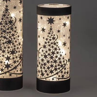 Produktbild von LED Lampe, Leuchte Zylinder TANNENBAUM mit Sternen H. 20cm Glas Formano W24